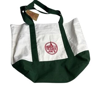 Trader Joe's Large Classic Tote Bag Green/White LIMITED NEW RELEASE New with Tag